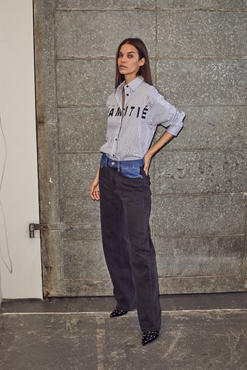Haute L \' Amitié - Stripe Chest Logo Shirt - White Blue Stripe